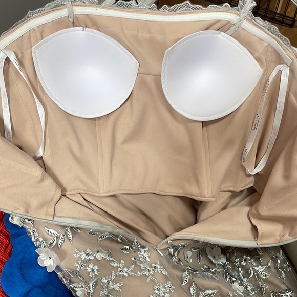 MONTAGE by Mon Cheri - Silver/Nude Embroidered Lace & Tulle Gown - Picture 11 of 16